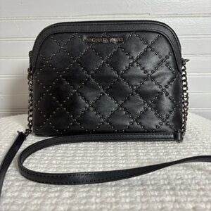 Michael Kors Cindy Black Leather Studded Quilt Crossbody Bag Classic Minimalist